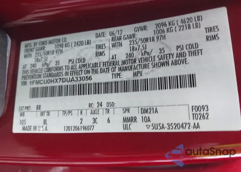 2013 Ford Escape Sel z USA, uszkodzony, nr VIN 1FMCU0HX7DUA33056